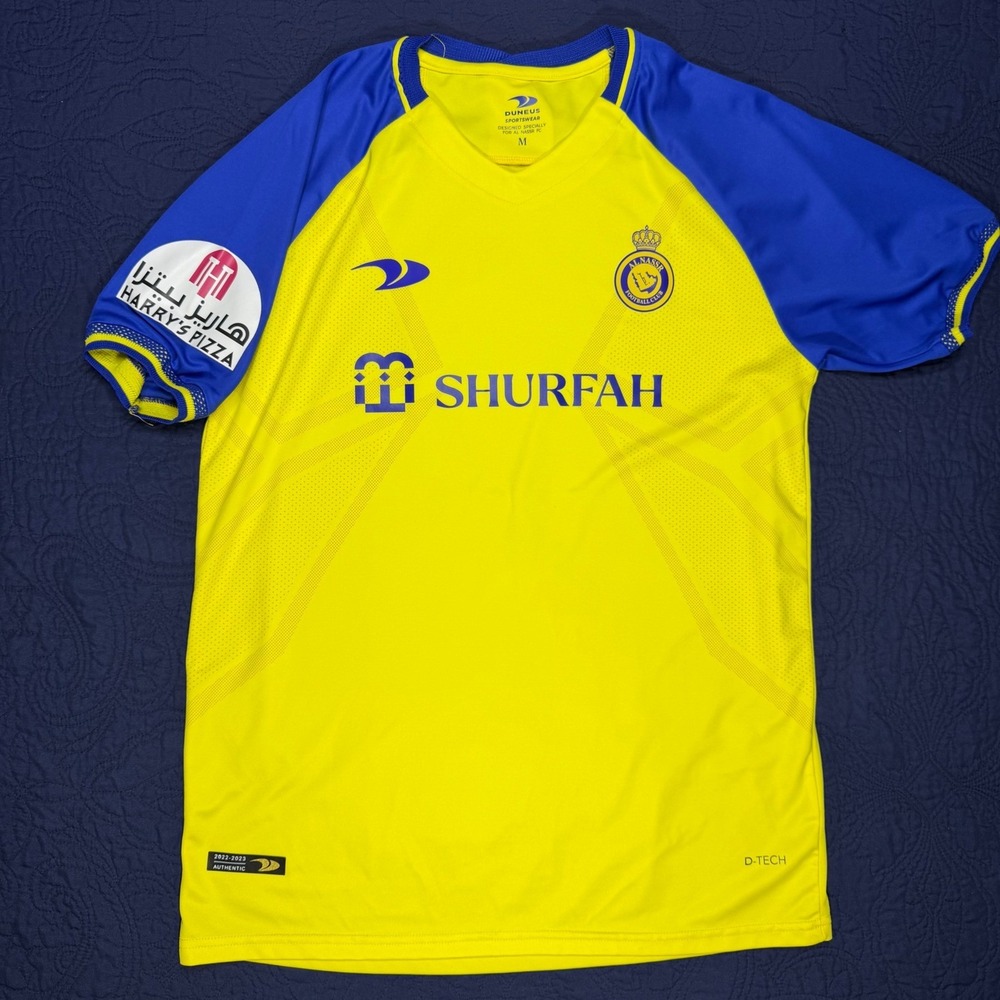 Duneus Al Nassr Ronaldo 7 Jersey 2022-2023 Authentic Home Kit Yellow Blue Mens M